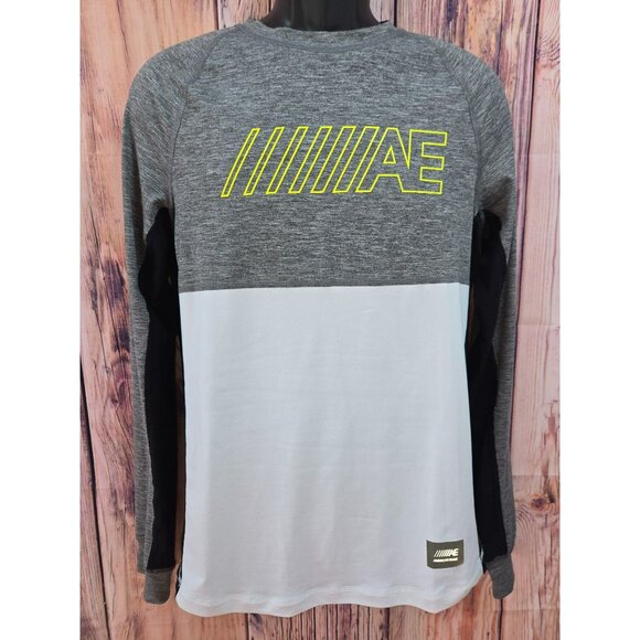 American Eagle Flex Long Sleeve Shirt Small Gray & White - Picture 1 of 7